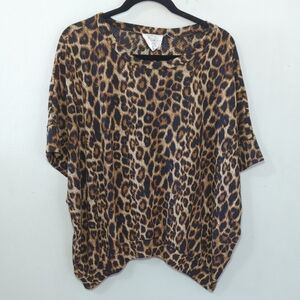 Fantastic Fawn Leopard Print Blouse Pointelle Knit Oversized Boxy Women's Size M